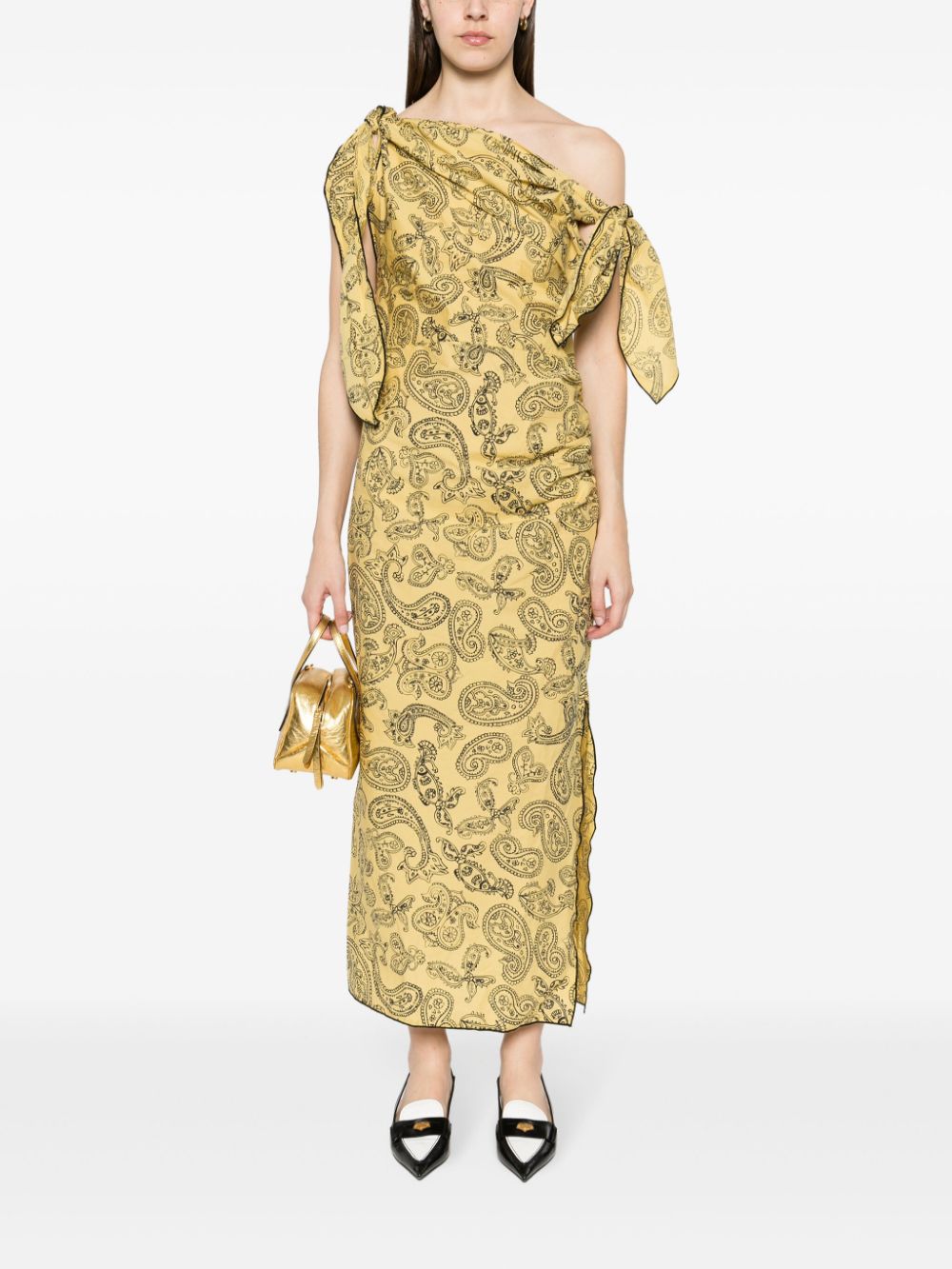 Shop Bimba Y Lola Paisley-print Tie-strap Dress In Yellow
