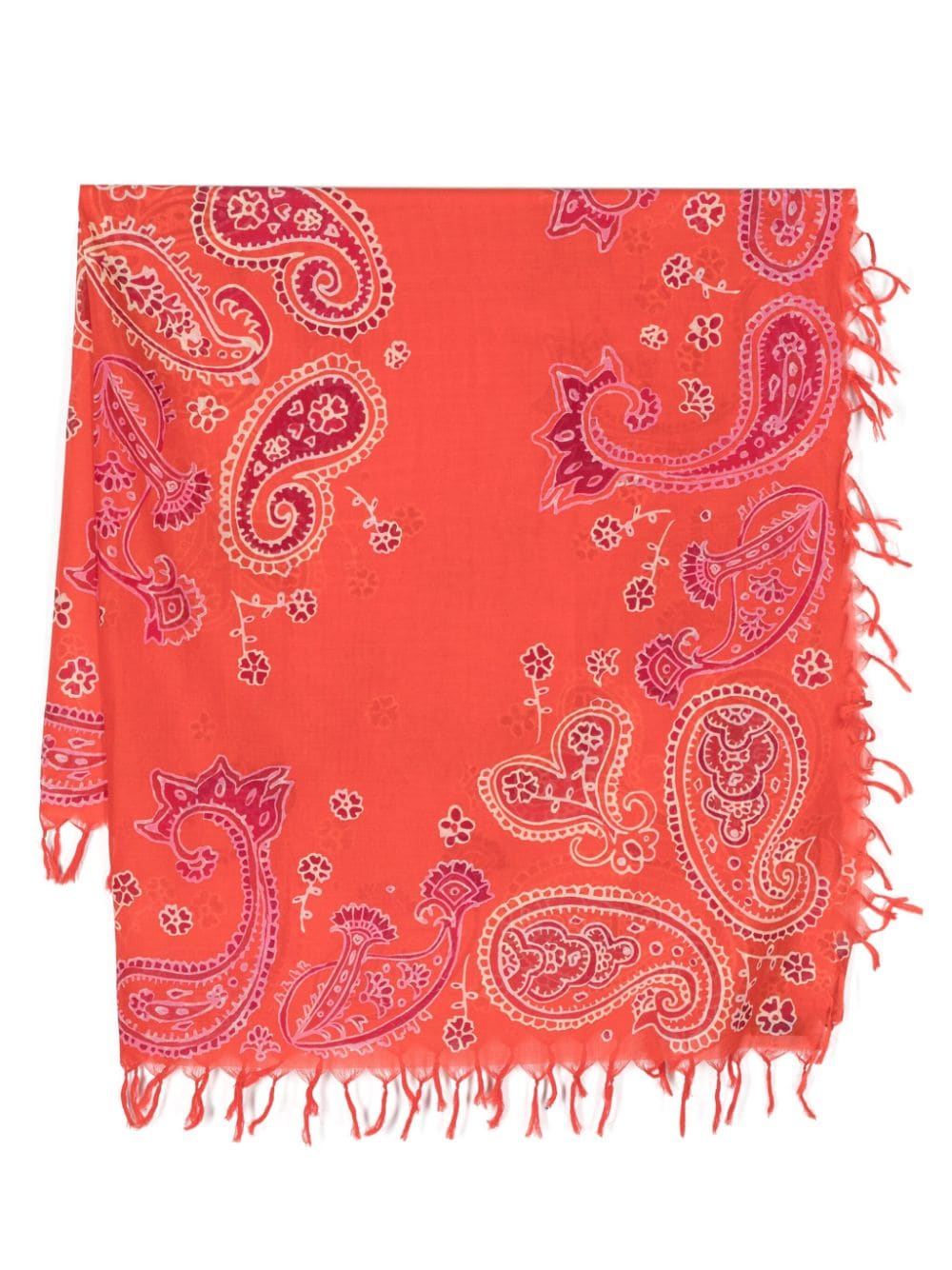 Bimba Y Lola Paisley Fringed Cotton Scarf In Red
