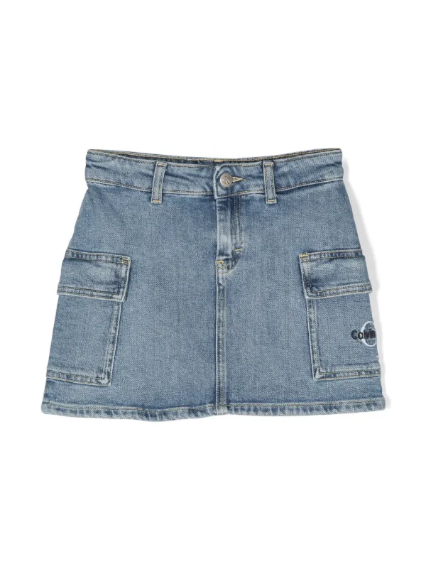 Blue embroidered denim skirt best sale