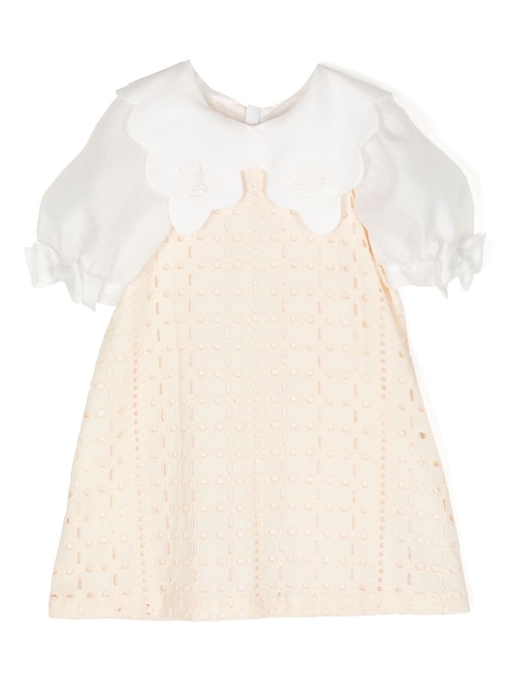 Hucklebones London Kids' Scallop-collar Broderie-anglaise Midi Dress In Neutrals