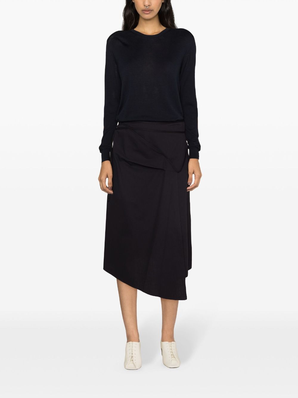 Shop Lemaire Asymmetric Tied Midi Skirt In Blue