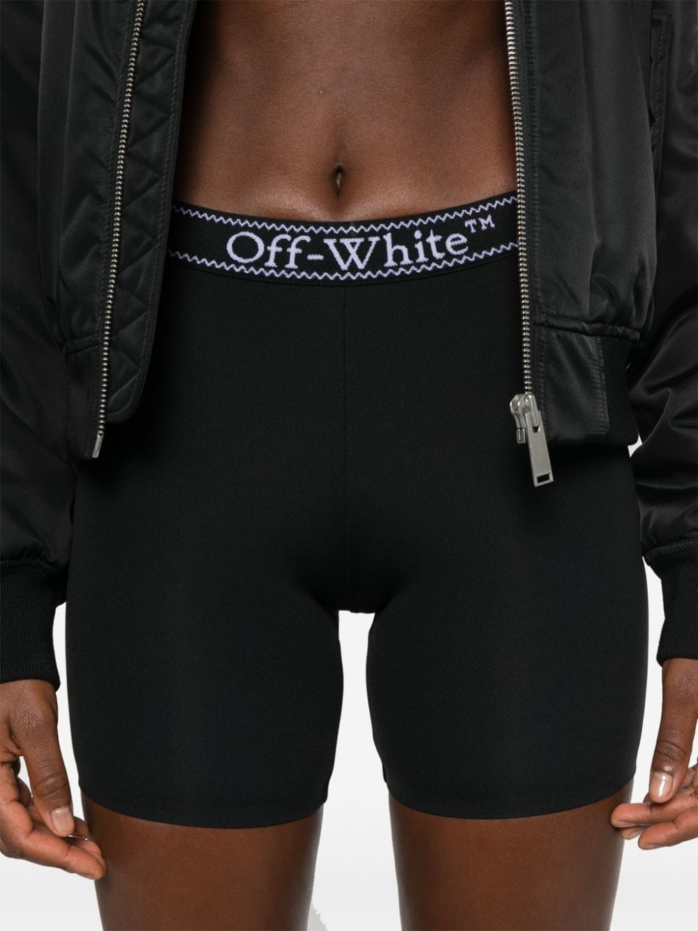 Shop Off-white Logo-waistband Shorts In Black