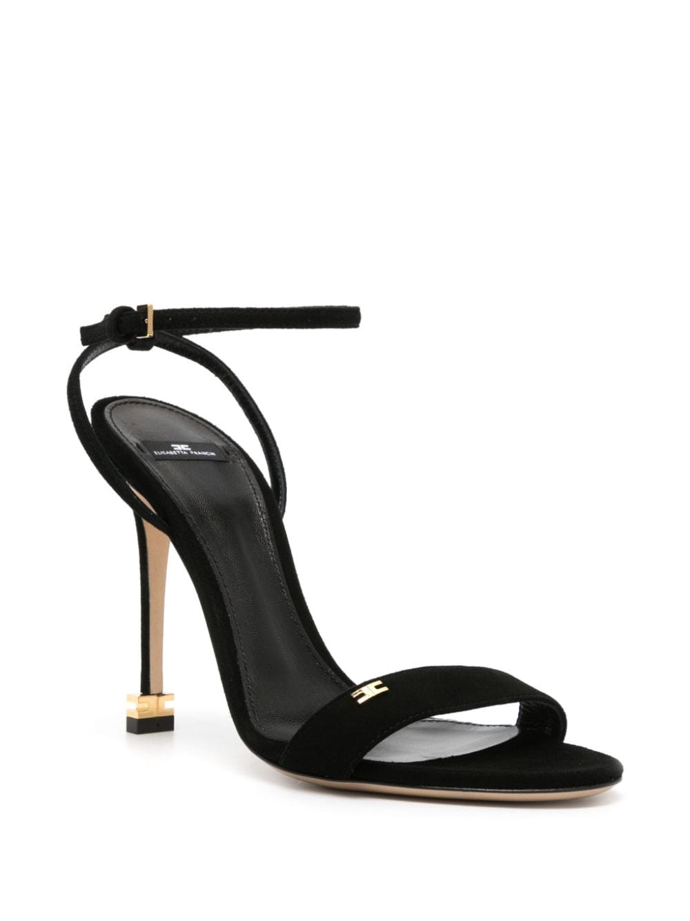 Shop Elisabetta Franchi 105mm Metal-logo Suede Sandals In Black