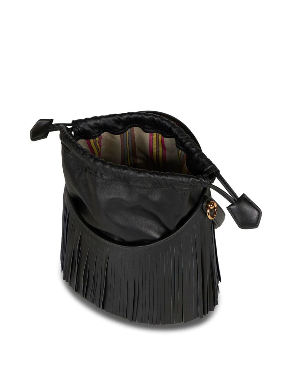 Shop Etro Medium Saturno Fringed Bucket Bag In Black