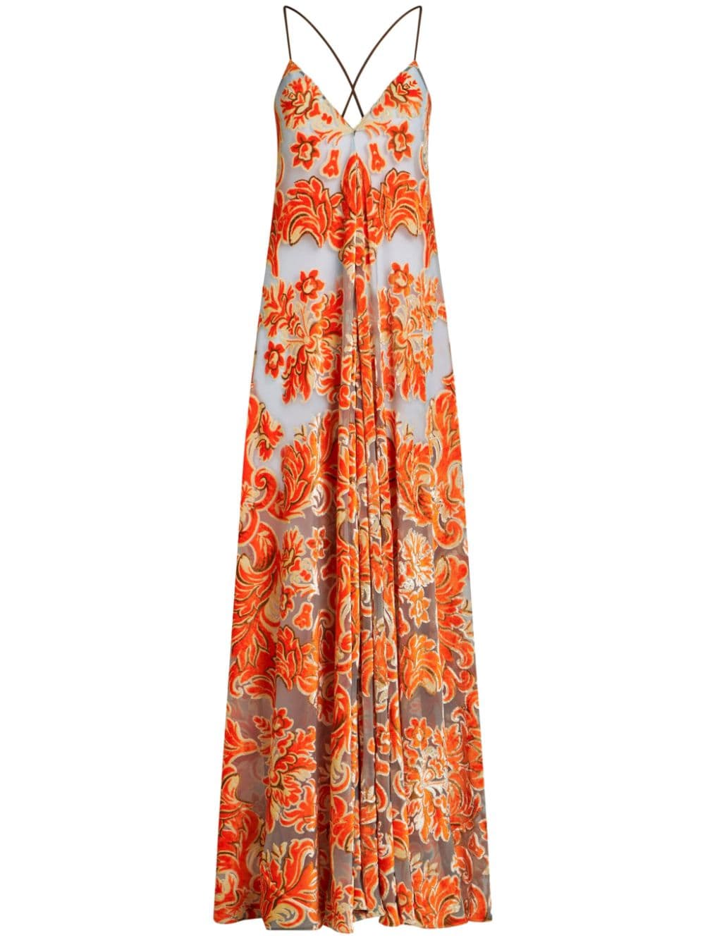 Etro Patterned-jacquard Gown In Orange