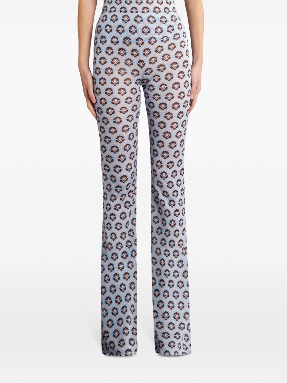 Shop Etro Floral-print Flared Trousers In Blue