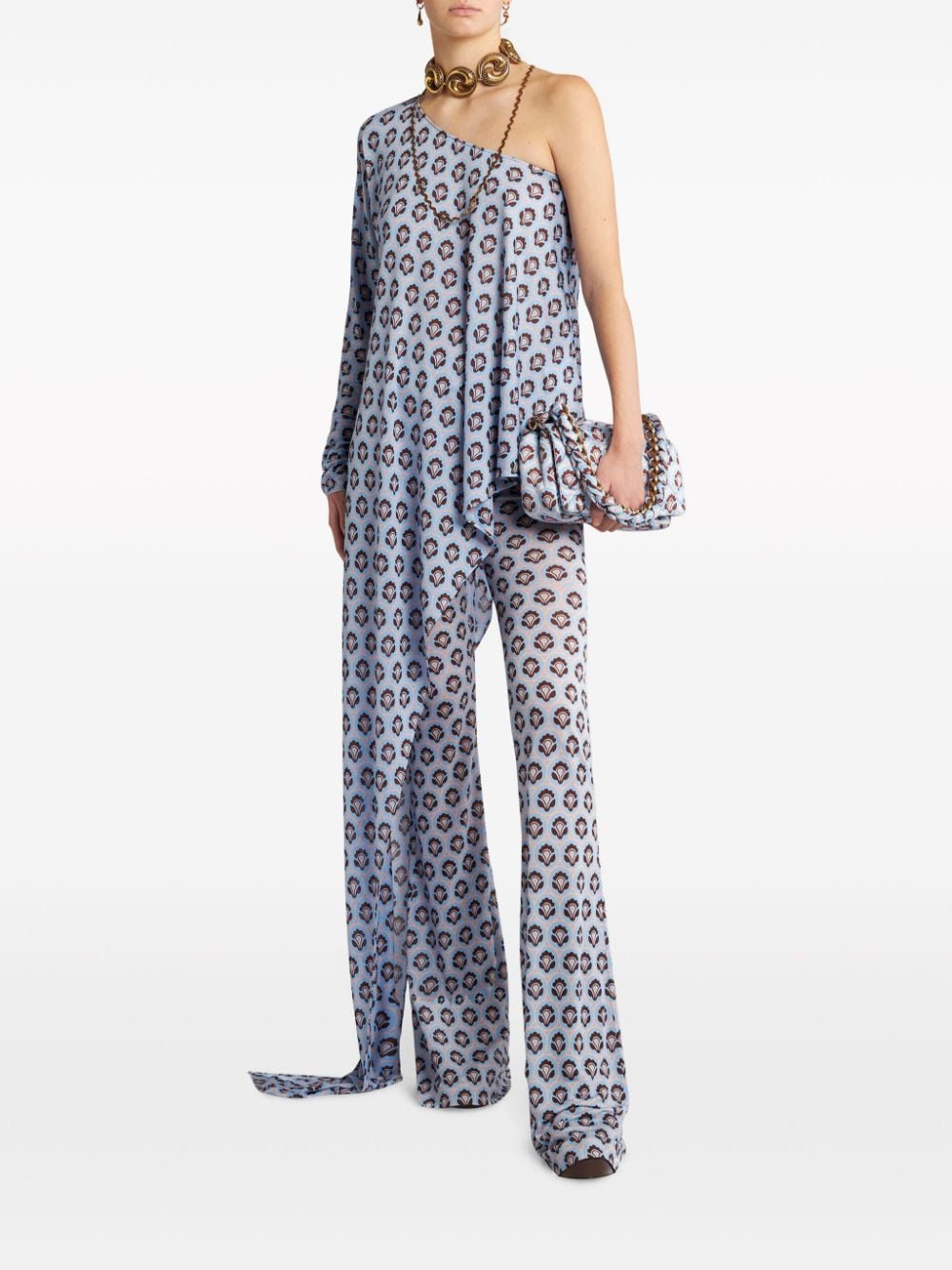 Shop Etro Floral-print Flared Trousers In Blue