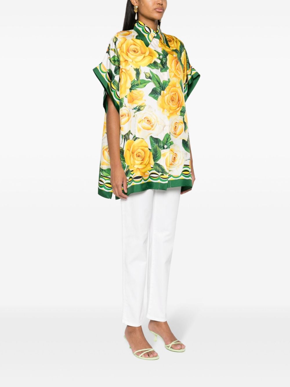 Shop Dolce & Gabbana Rose-print Silk Shirt In Yellow