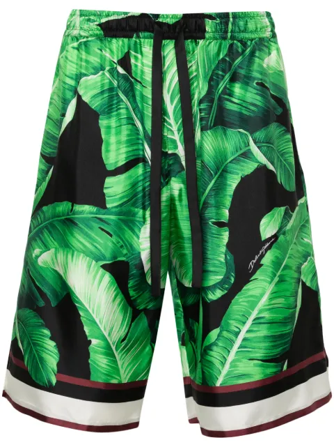 Dolce & Gabbana leaves-print silk shorts