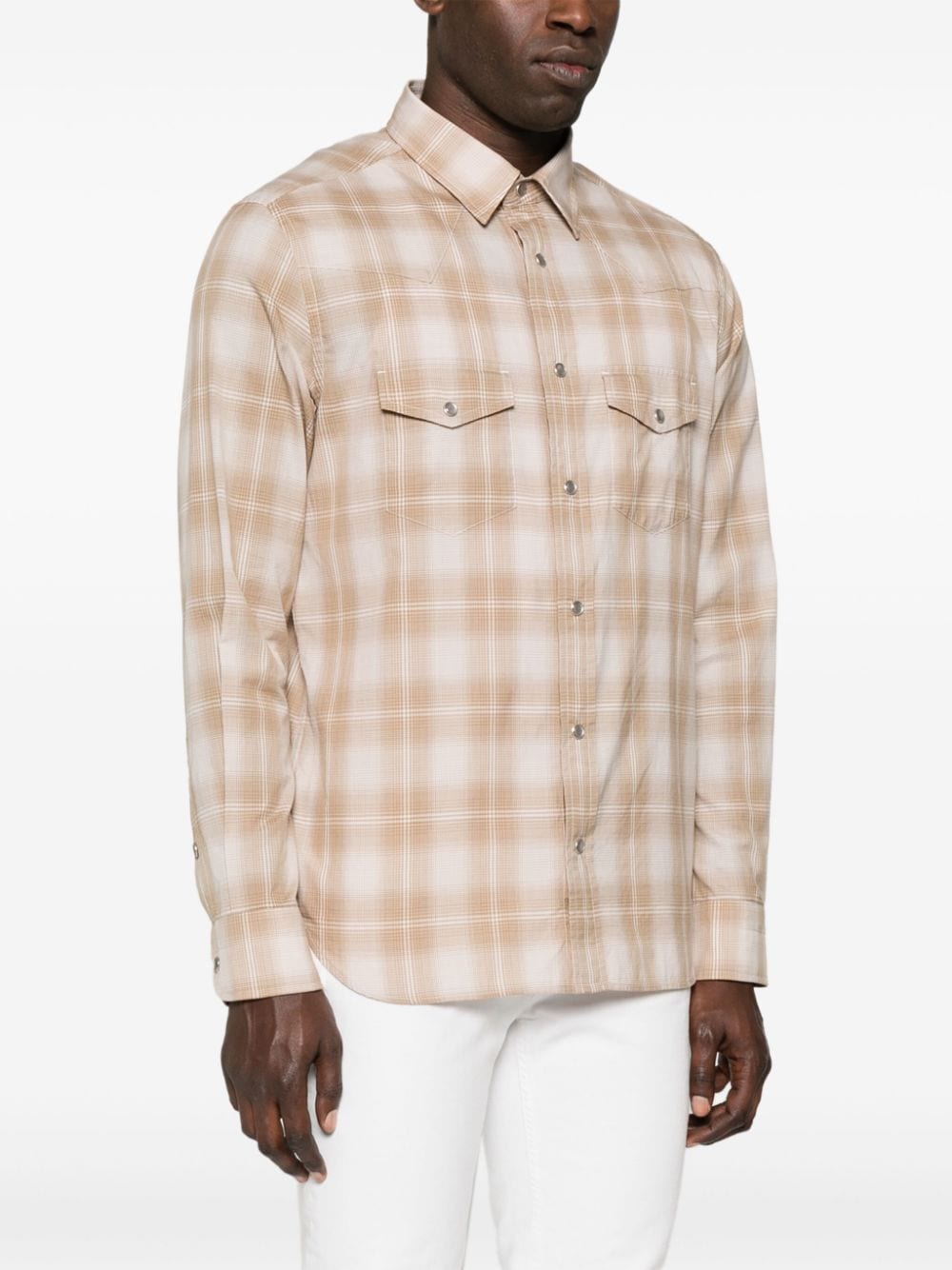 Shop Tom Ford Check-pattern Cotton Shirt In Neutrals