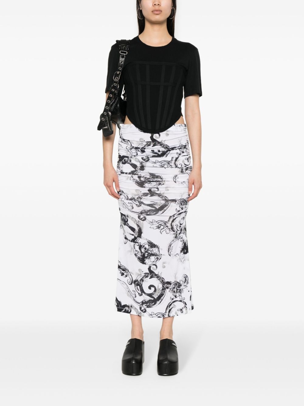 Shop Versace Jeans Couture Watercolour Couture Draped Skirt In White