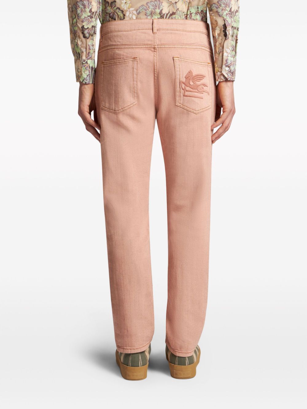 Shop Etro Pegaso-embroidered Mid-rise Jeans In Pink