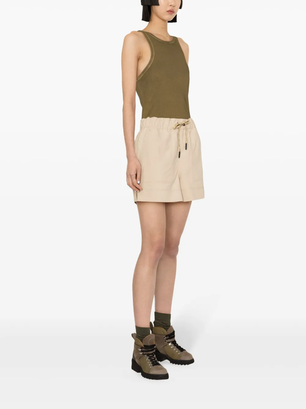 Shop Moncler Mid-rise Straight-leg Shorts In Neutrals