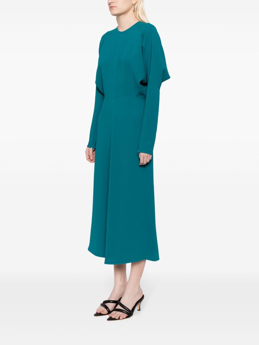 Shop Victoria Beckham Dolman-sleeves Draped Midi Dress In Green