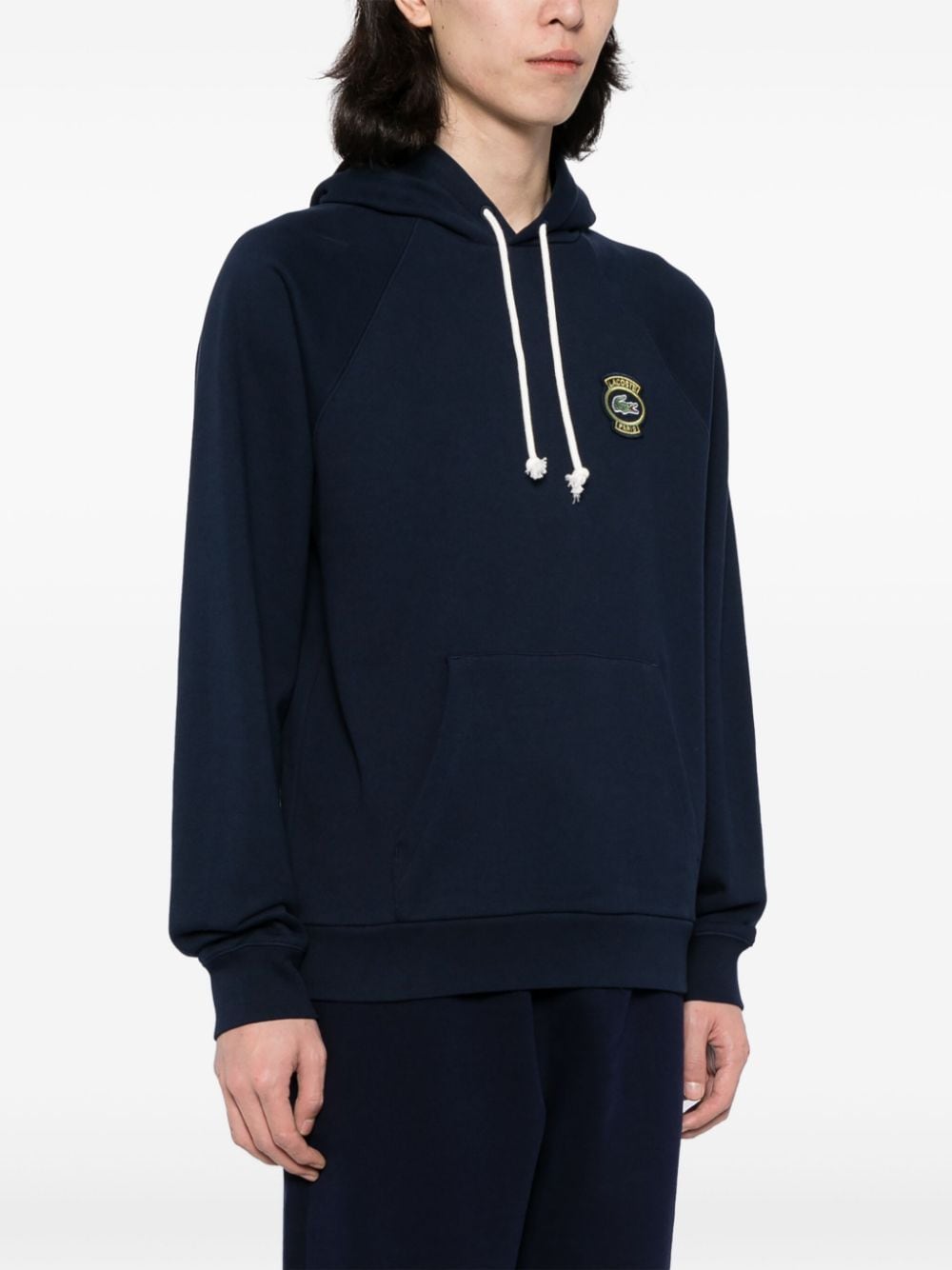 Shop Lacoste Logo-embroidered Cotton Hoodie In 蓝色
