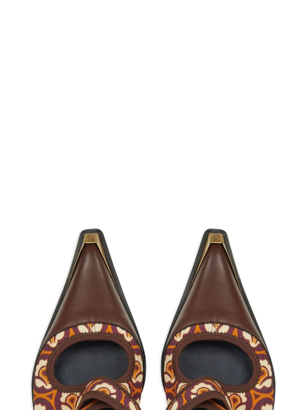 Shop Etro Floral-print Buckled Ballerina Shoes In Brown