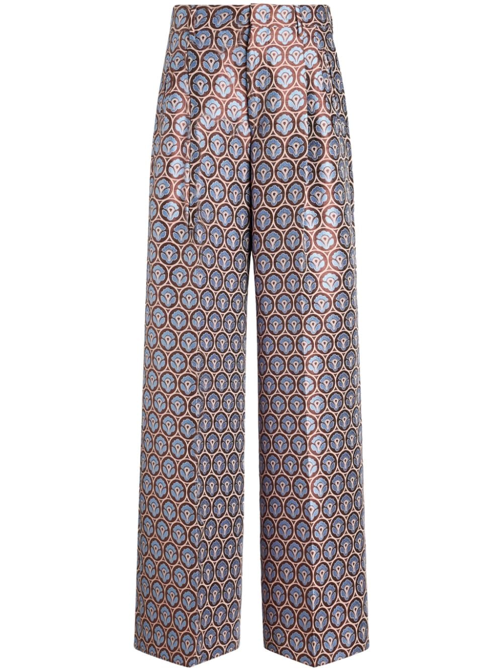 Shop Etro Jacquard Wide-leg Trousers In Brown