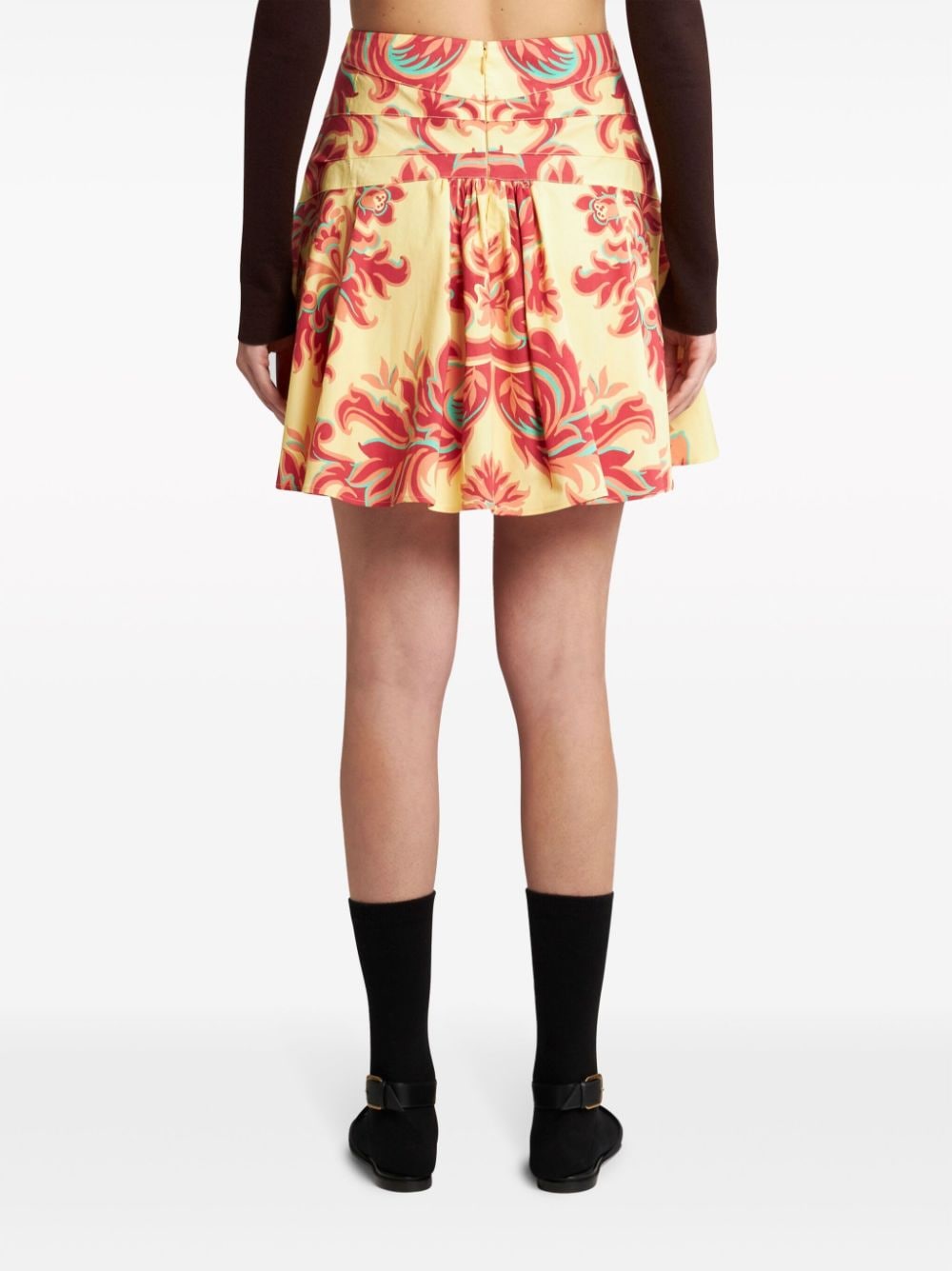 Shop Etro Venus-print Poplin Miniskirt In Yellow