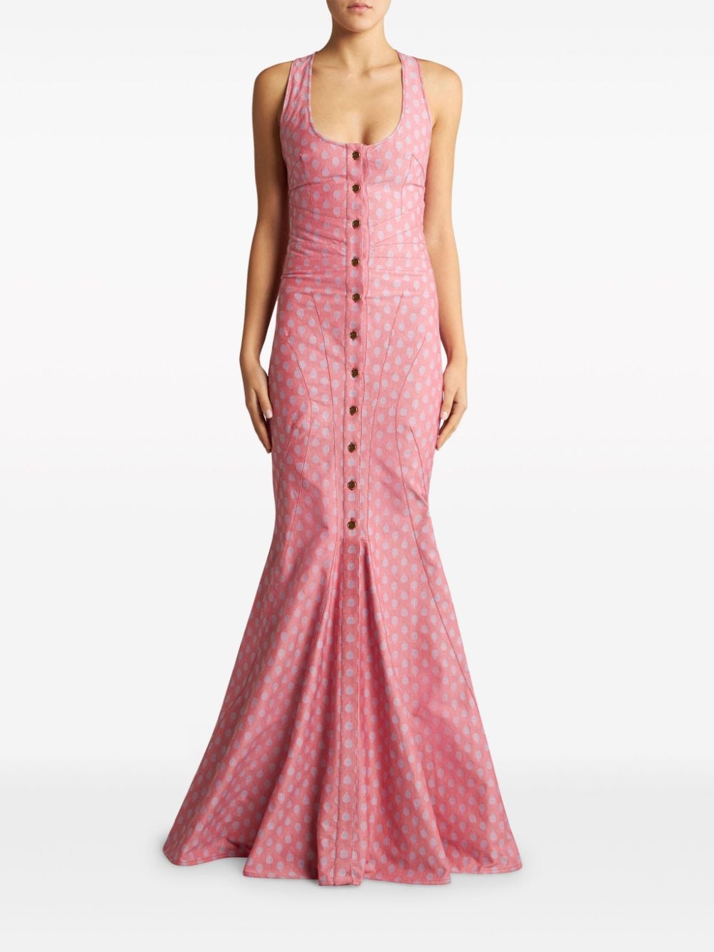 Shop Etro Patterned-jacquard Cotton Gown In Pink