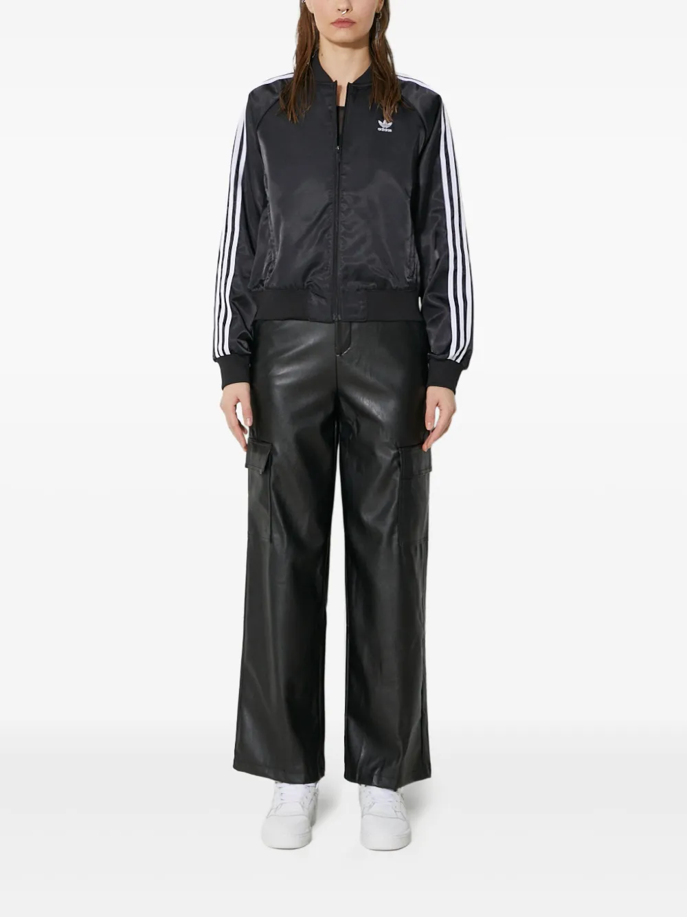adidas three-stripe satin bomber jacket | Varsity Jackets | Image 2