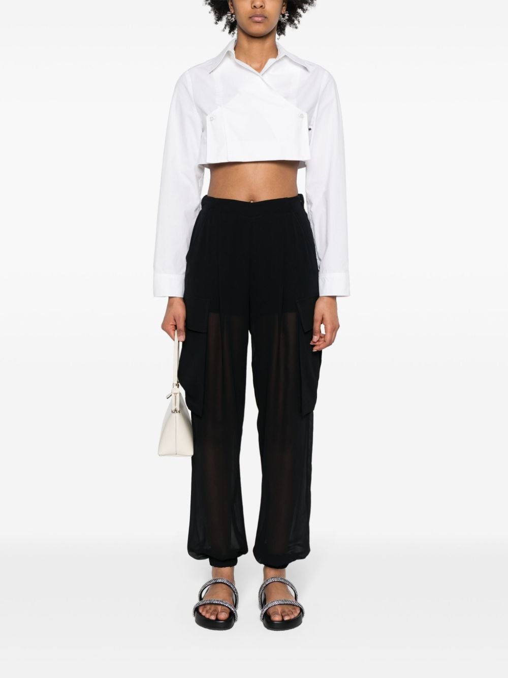 Shop Ermanno Firenze Chiffon Tapered Trousers In Black