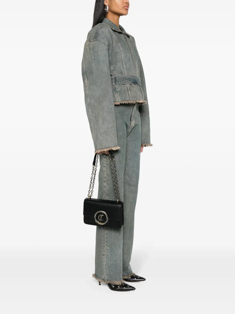 Just Cavalli Crossbodytas met logoplakkaat - Zwart
