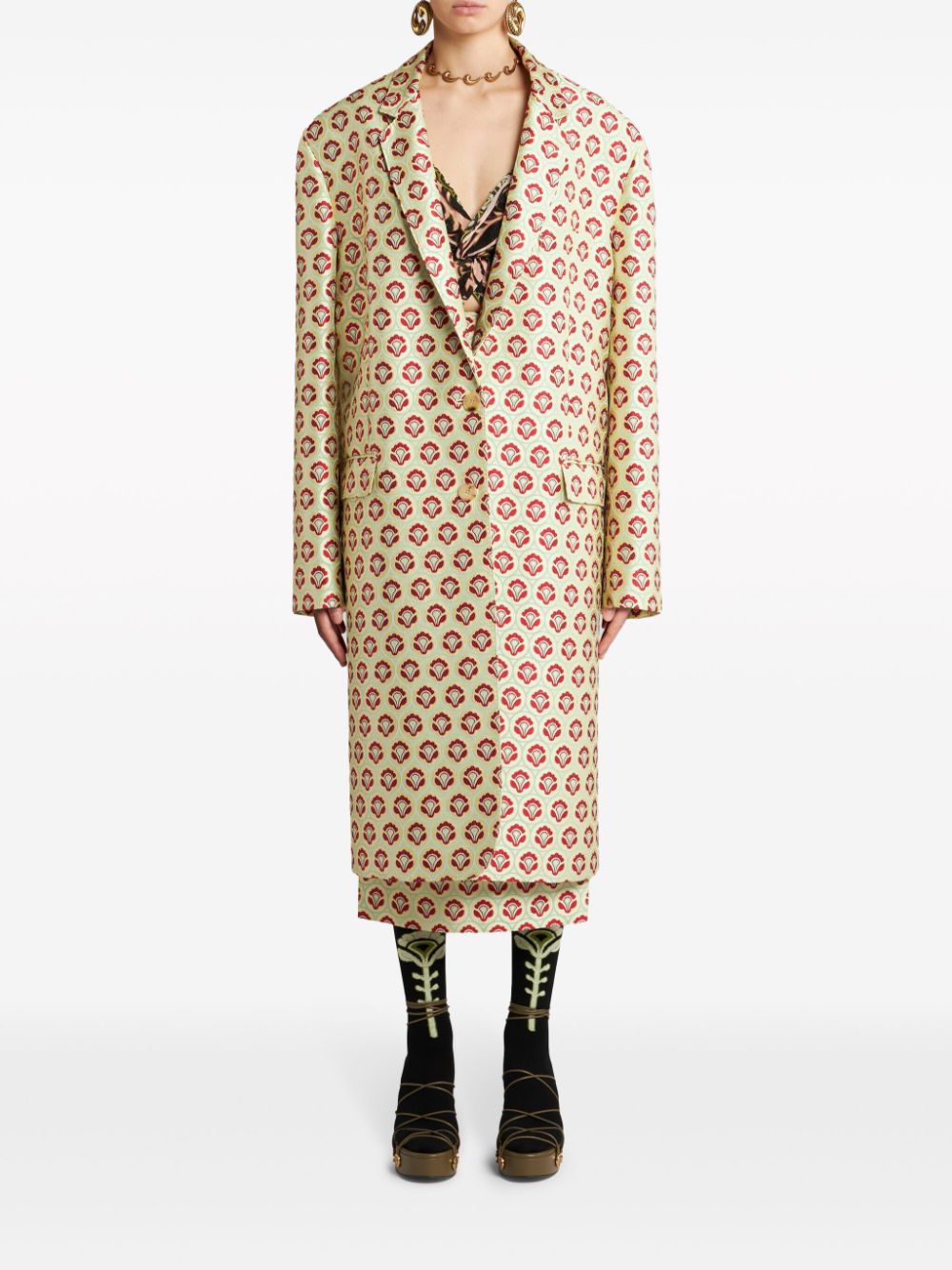 Shop Etro Patterned-jacquard Duster Coat In Green