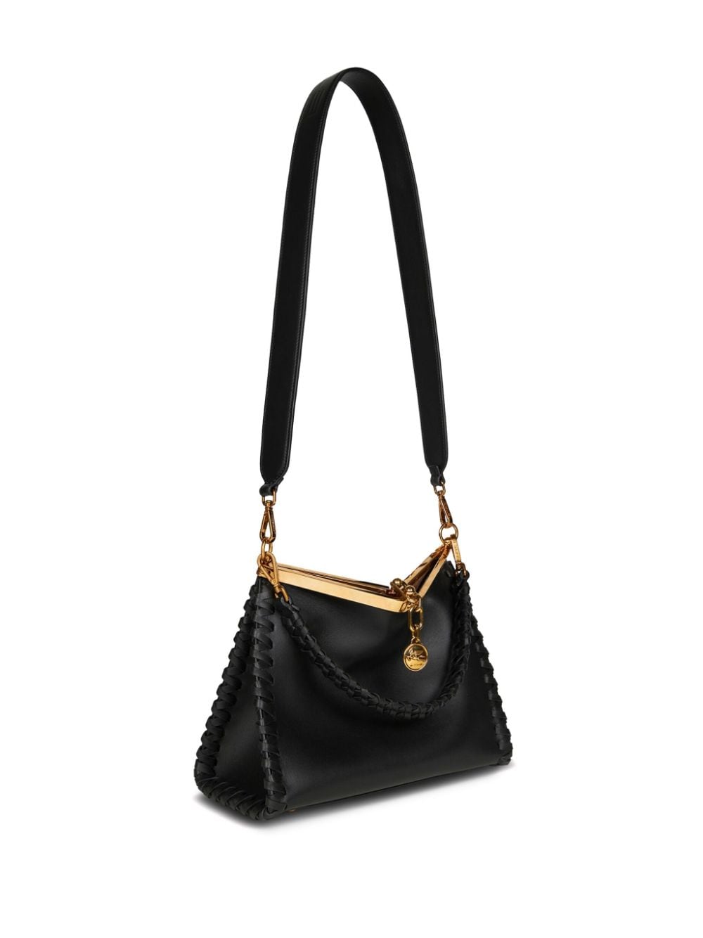 Shop Etro Medium Vela Leather Shoulder Bag In Black