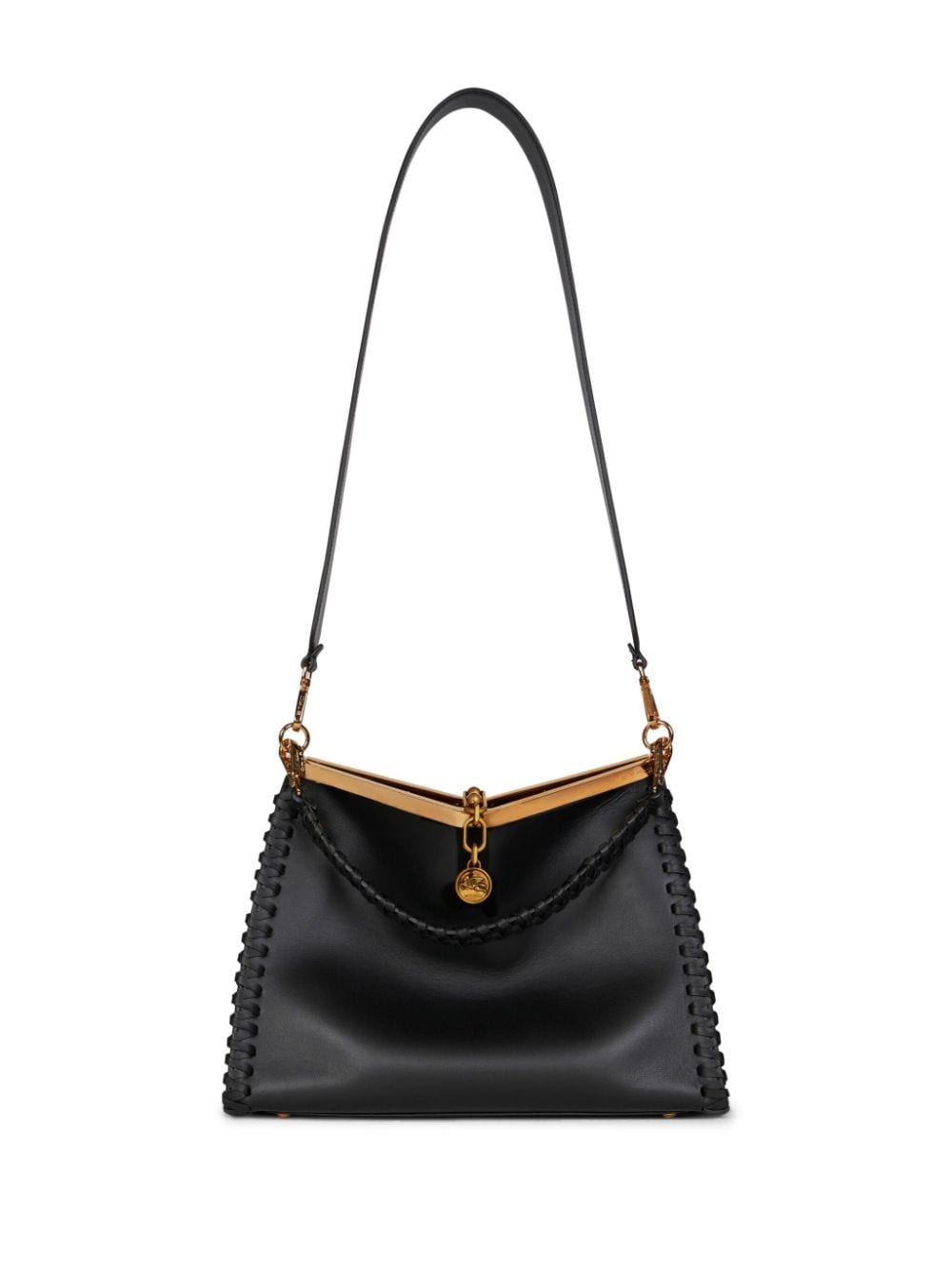 Shop Etro Large Vela Leather Shoulder Bag In 黑色