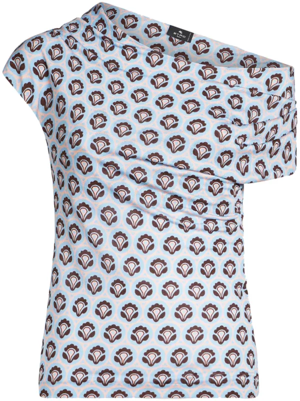 ETRO abstract-print Asymmetric Top | Blue | FARFETCH