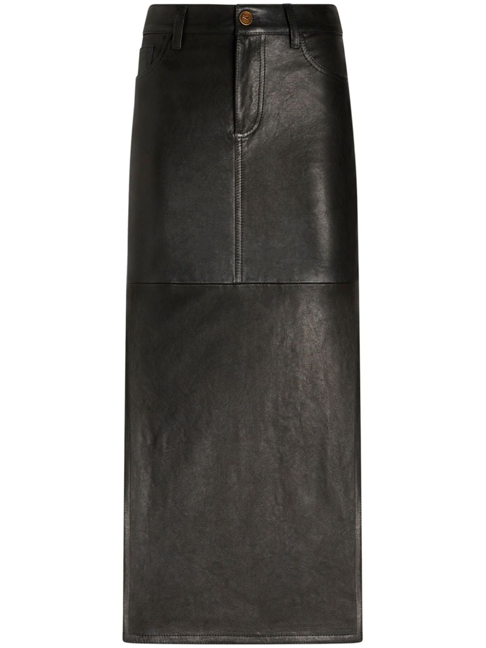 Etro Leather Midi Skirt In Black