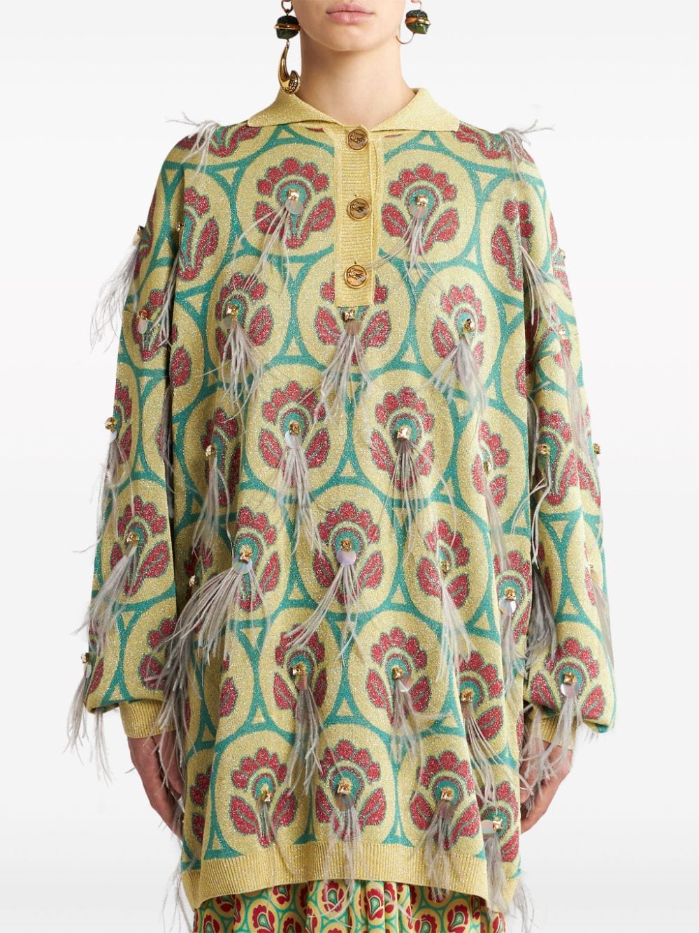 Shop Etro Patterned-jacquard Polo Top In Yellow