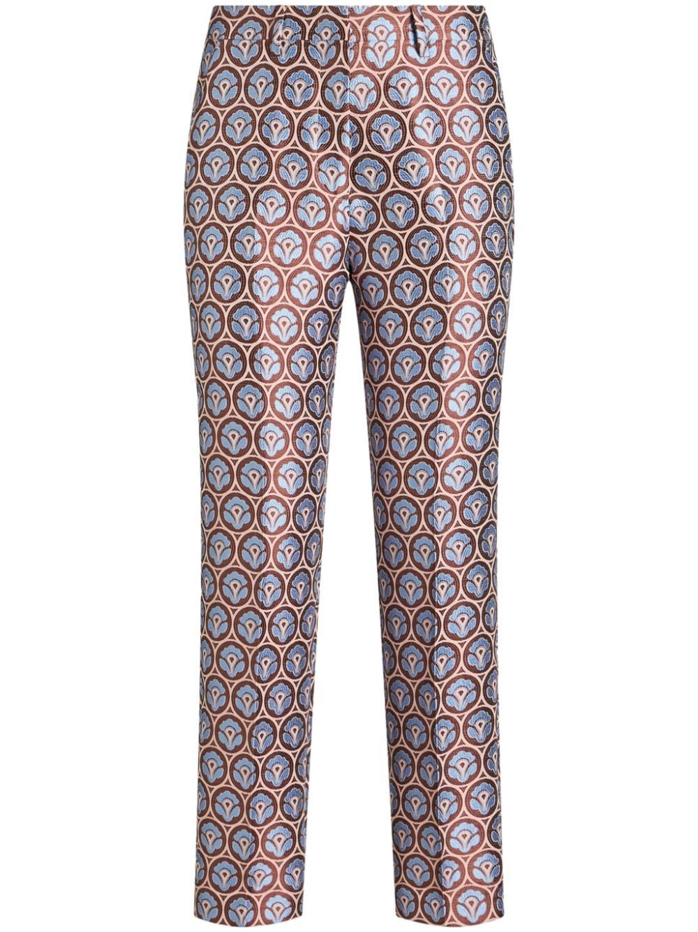 Shop Etro Jacquard Cropped Trousers In Blue