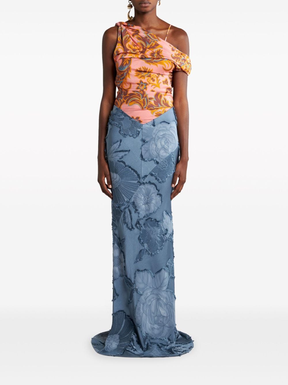 Shop Etro Contrasting-panel Maxi Dress In Blue