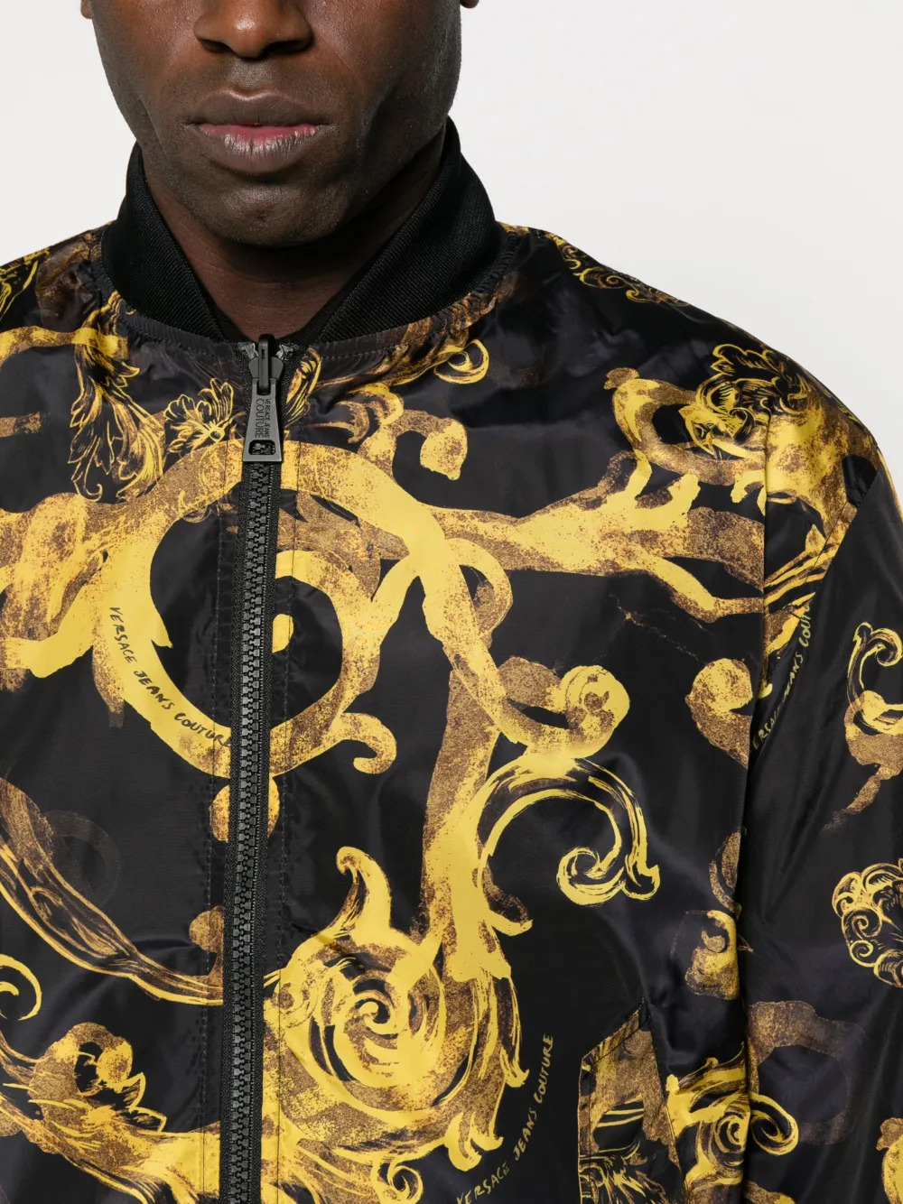 Shop Versace Jeans Couture Barocco-print Reversible Jacket In Black