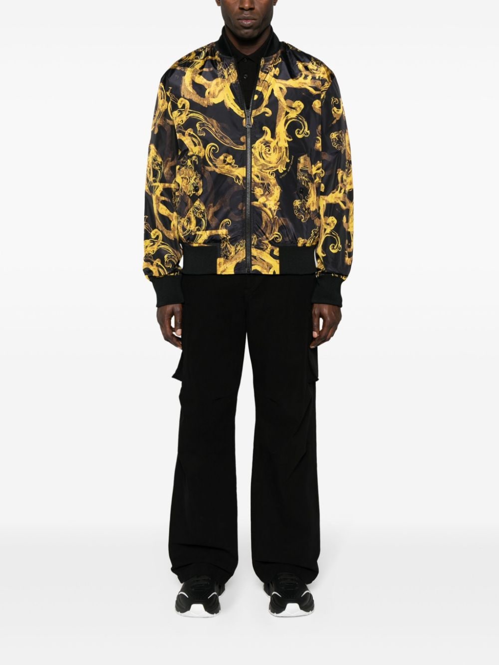 Shop Versace Jeans Couture Barocco-print Reversible Jacket In Black