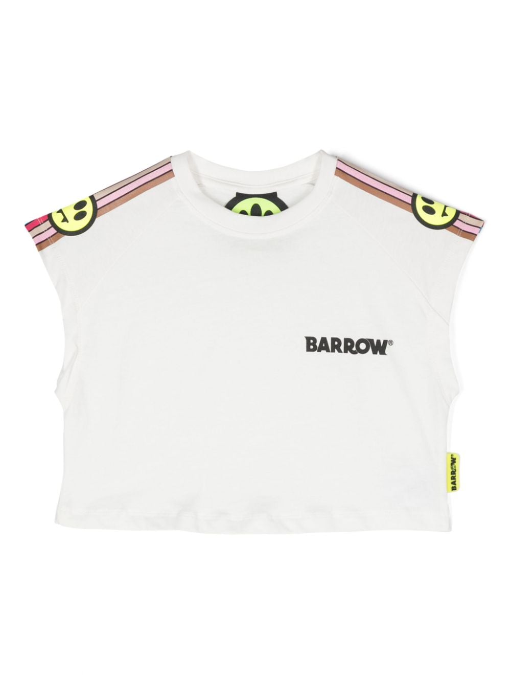 Barrow Kids' Printed Cotton Jersey Cropped T-shirt In Off-white