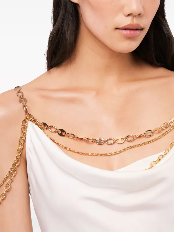 【Rabanne】 Chain-detailシルクアンドコットンブレンドトップ Rabanne chain-straps Silk Midi Dress | White | FARFETCH