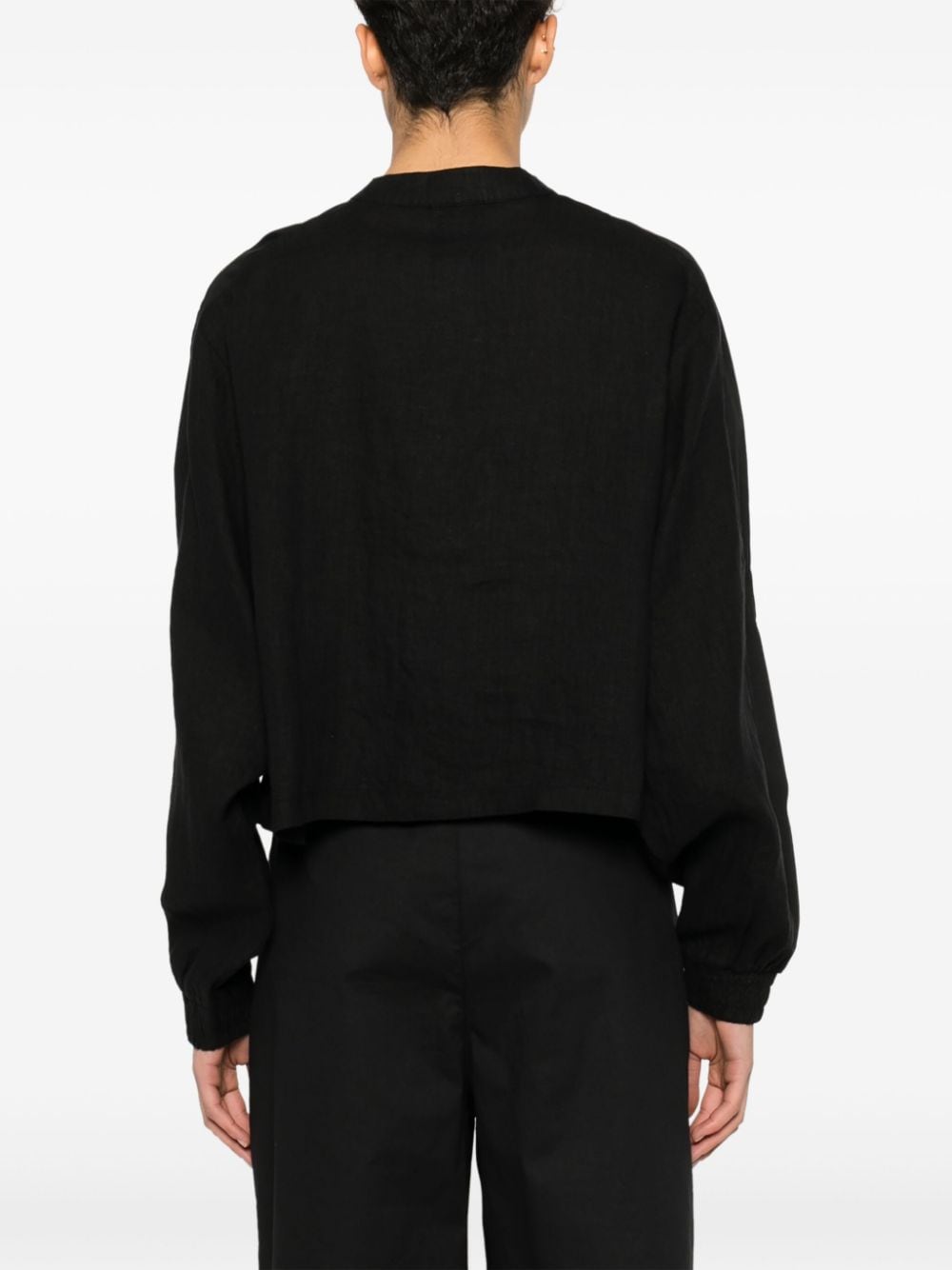 Shop Thom Krom Linen Cropped Shirt In Black