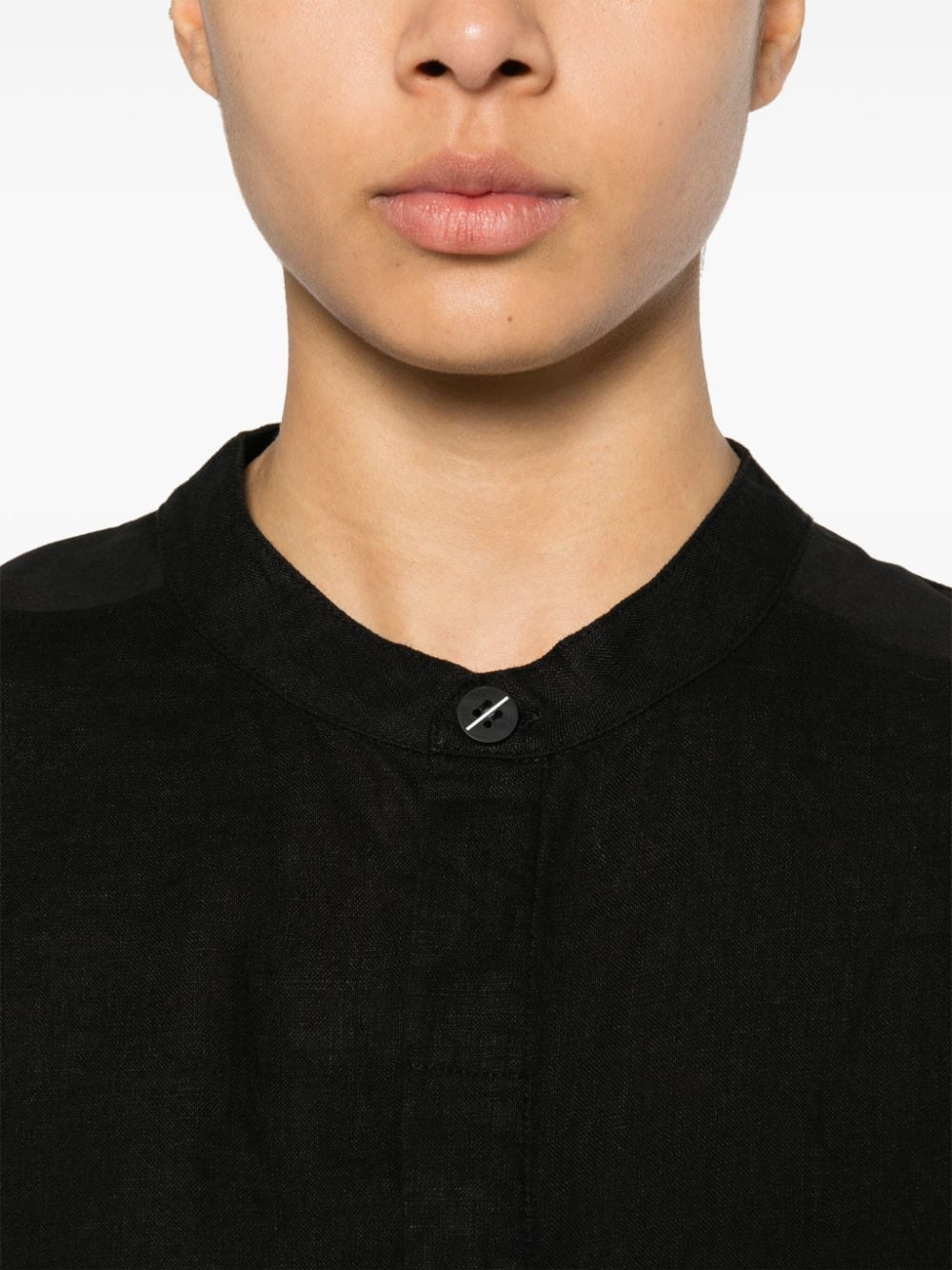 Shop Thom Krom Linen Cropped Shirt In Black