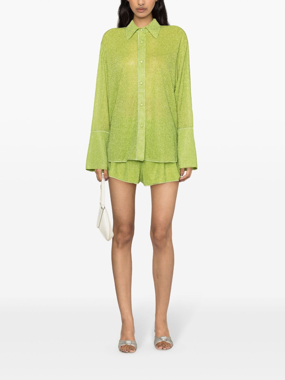 Oséree metallic-threading bell-sleeve shirt - Groen