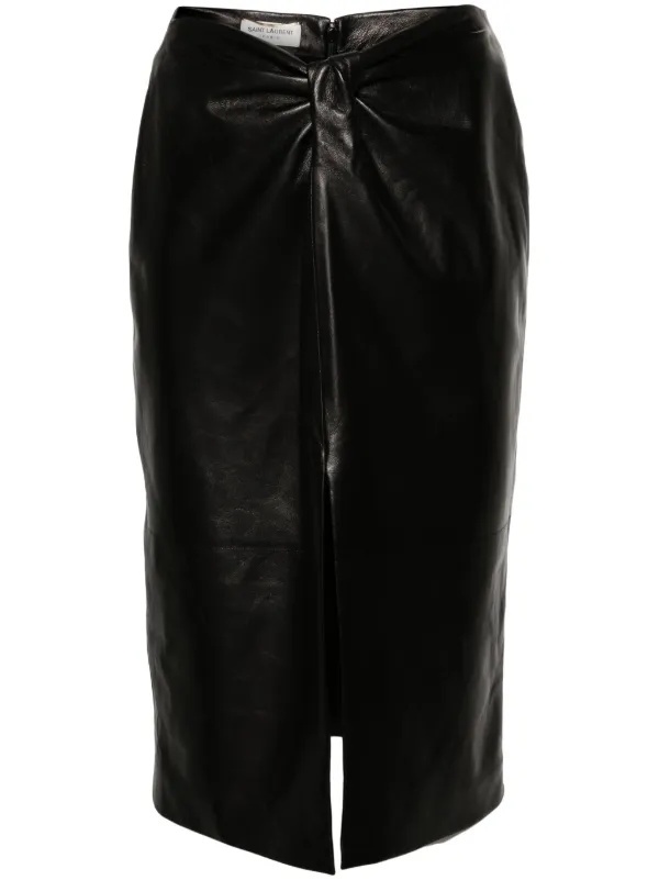 スカート Saint Laurent SS25 LEATHER MIDI SKIRT (626482YC2TF 2000) Saint Laurent Leather Midi Skirt in Black in Noir | FWRD