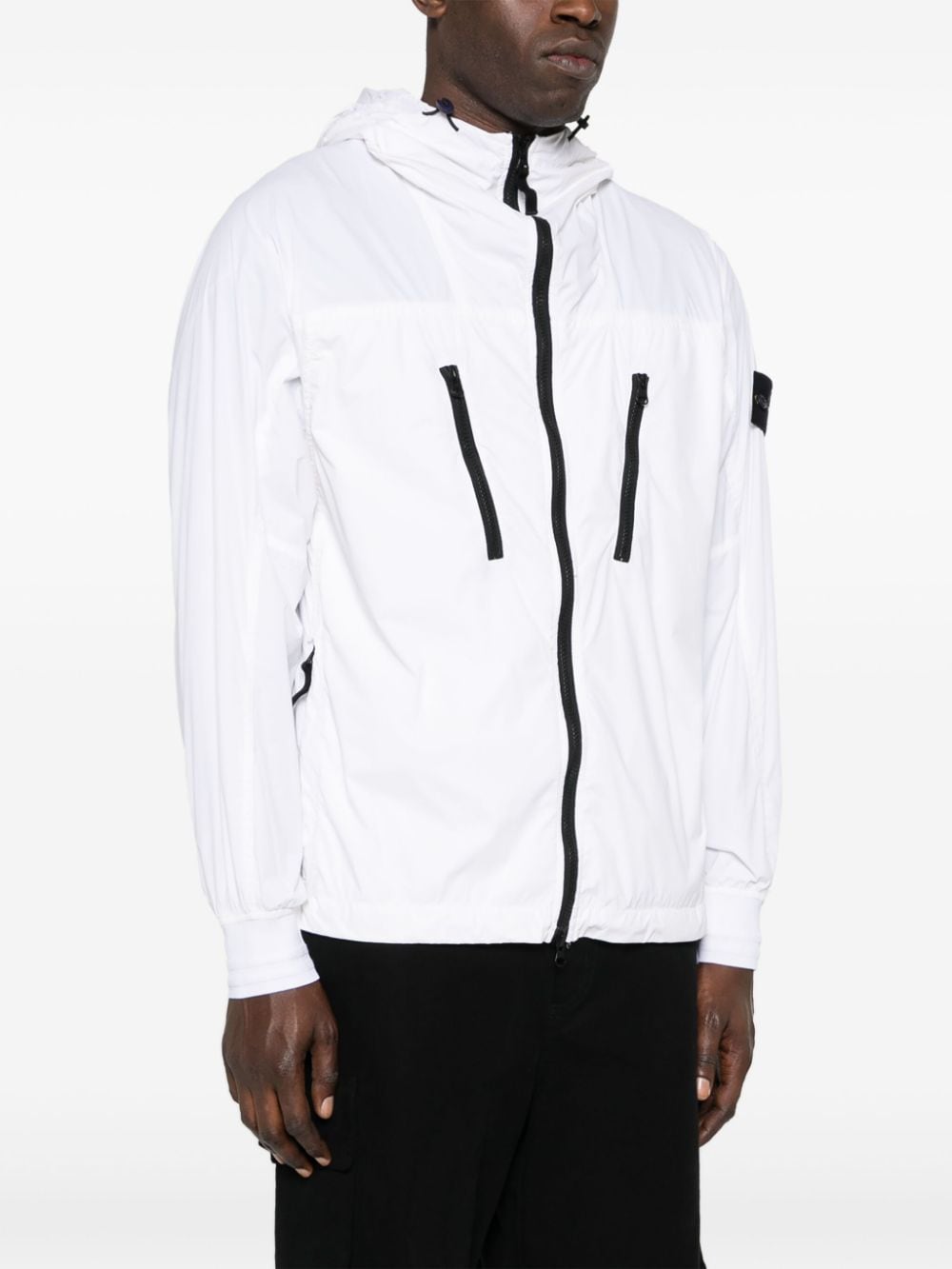 Shop Stone Island Compass-badge Hooded Windbreaker In White