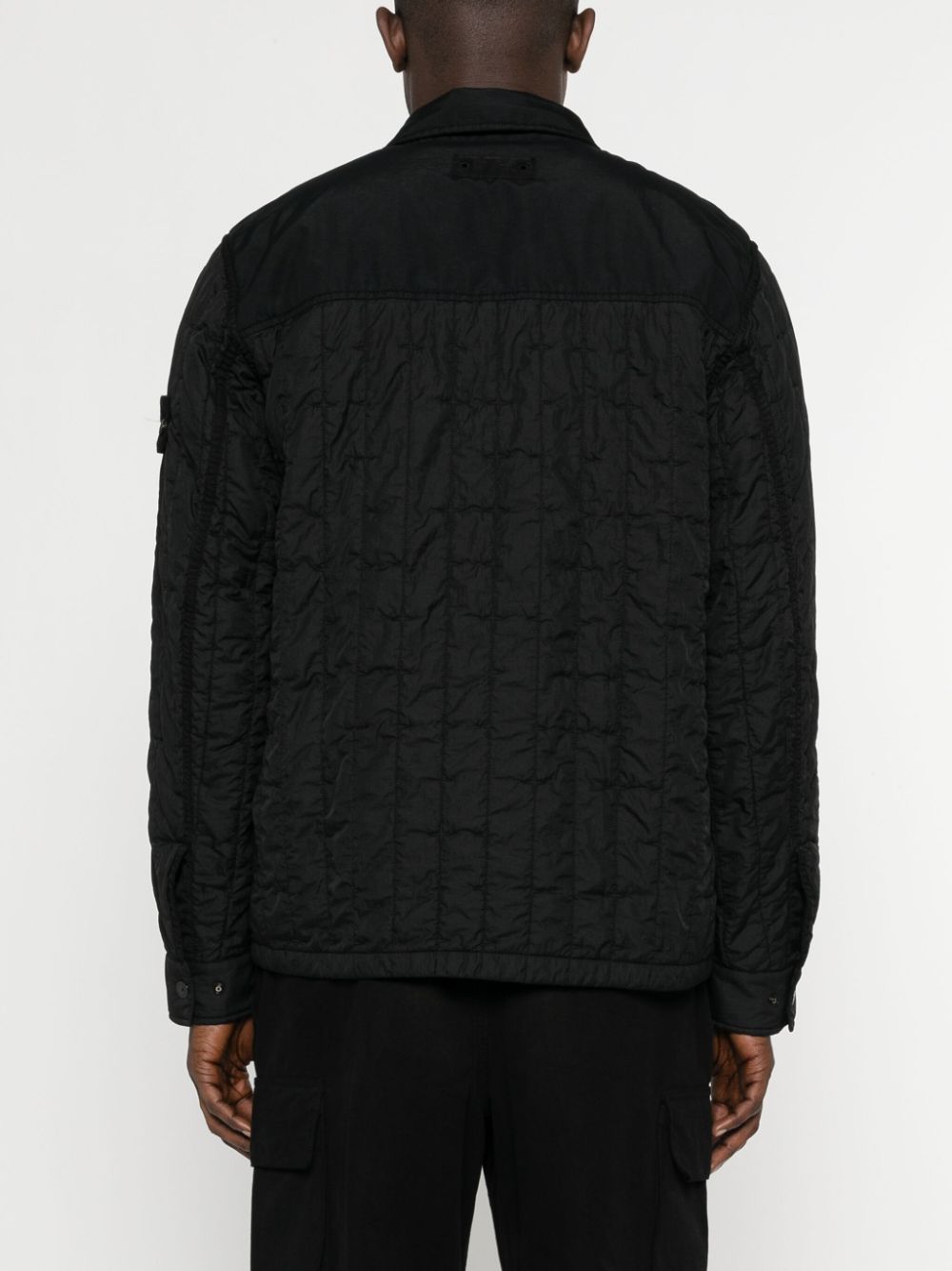 Shop Stone Island Crinkled Quilted Shirt Jacket In Black