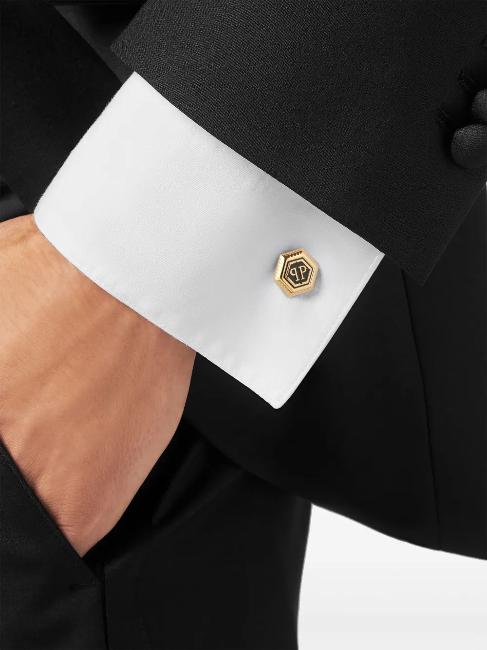 Philipp Plein Manchetknopen met zeshoekig PP-logo Goud
