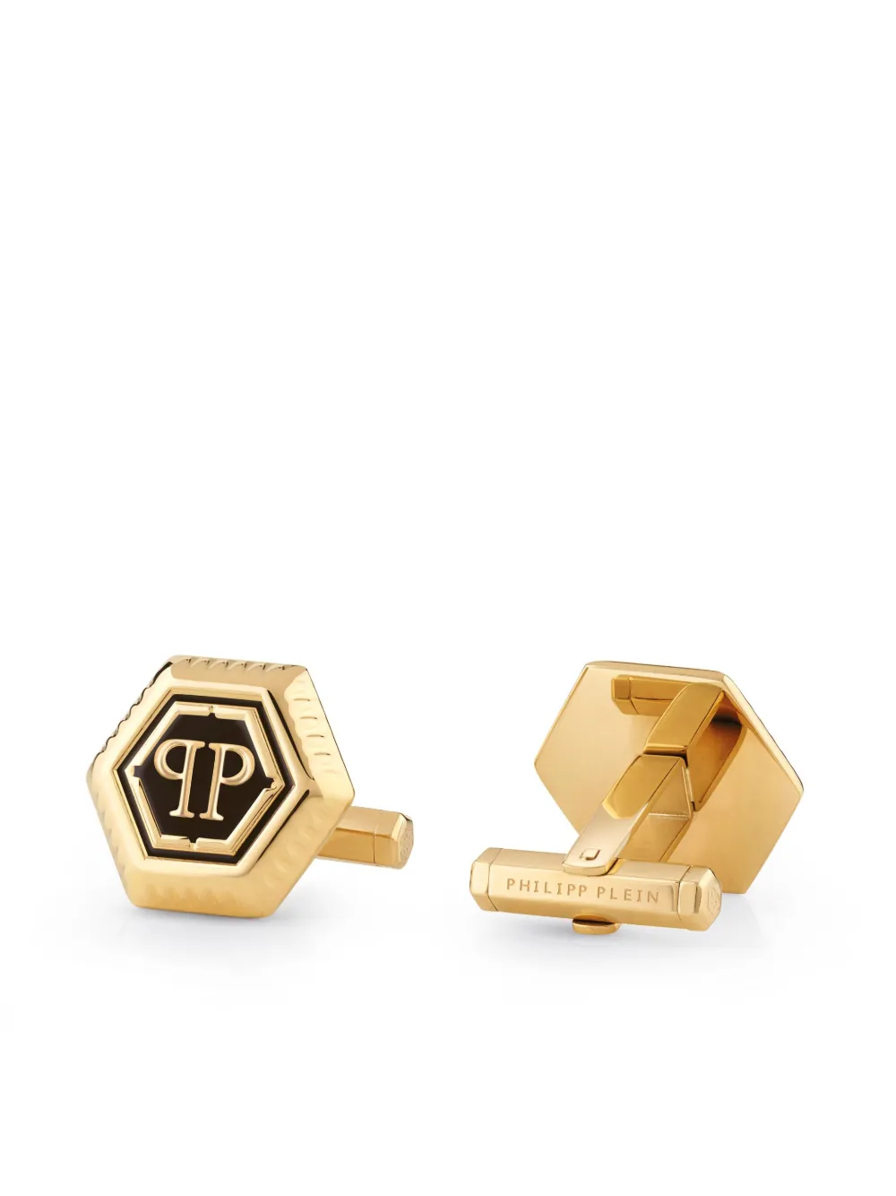Philipp Plein Manchetknopen met zeshoekig PP-logo Goud