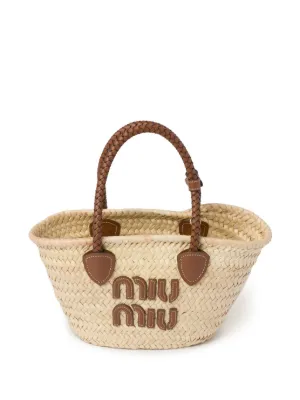 未使用　MIU MIU ストロー刺繍2wayハンドバッグ Miu Miu ストロー ハンドバッグ | ニュートラル | FARFETCH JP