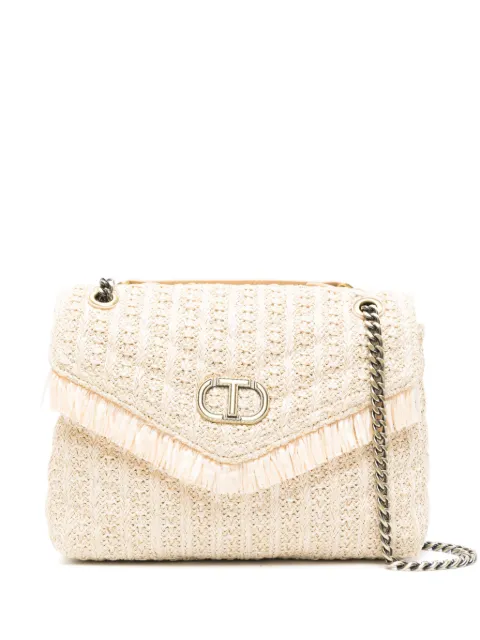 TWINSET Oval-T raffia shoulder bag