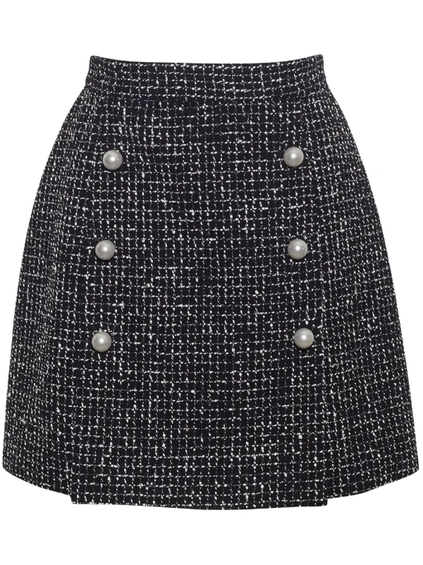 Adam Lippes Double-breasted Tweed Skirt in Black