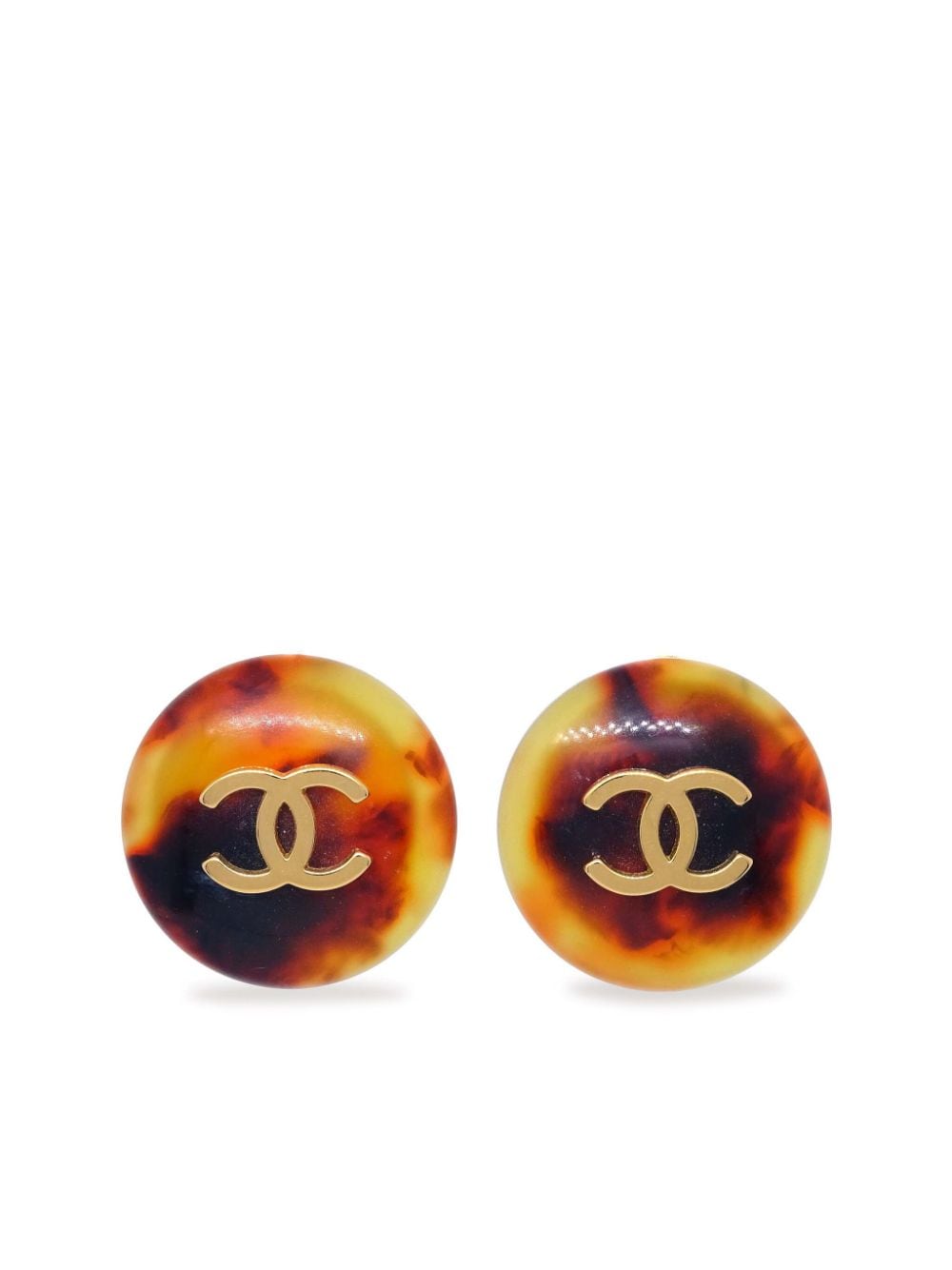 Pre-owned Chanel 1997 Cc-logo Clip-on Earrings In Brown